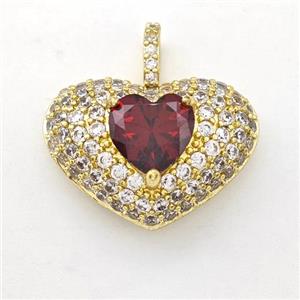 Copper Heart Pendant Micro Pave Zirconia Gold Plated, approx 8mm, 15-21mm