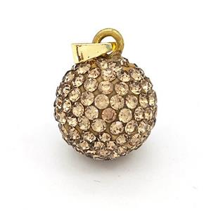 Clay Round Pendant Micro Pave Champagne Rhinestone, approx 16mm