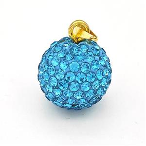 Clay Round Pendant Micro Pave Skyblue Rhinestone, approx 16mm