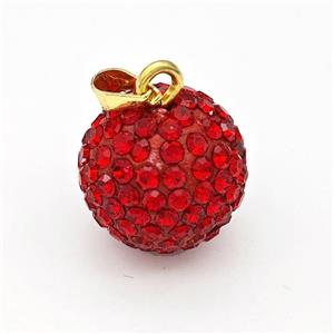 Clay Round Pendant Micro Pave Red Rhinestone, approx 16mm