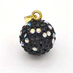 Clay Round Pendant Micro Pave Black Rhinestone, approx 16mm