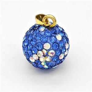 Clay Round Pendant Micro Pave Blue Rhinestone, approx 16mm