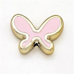 Resin Butterfly Beads Pink Enamel Gold Plated, approx 15-20mm