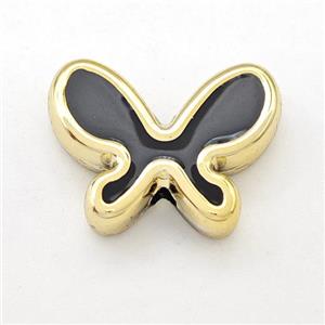 Resin Butterfly Beads Black Enamel Gold Plated, approx 15-20mm