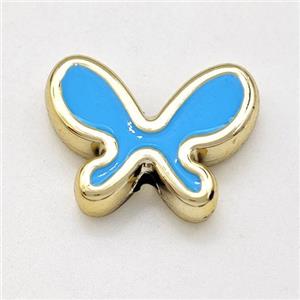 Resin Butterfly Beads Blue Enamel Gold Plated, approx 15-20mm