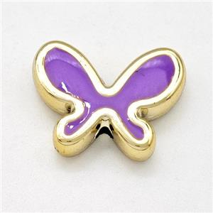 Resin Butterfly Beads Purple Enamel Gold Plated, approx 15-20mm