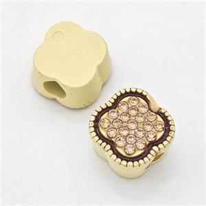 Gold Resin Clover Beads Micro Pave Rhinestone Large Hole, approx 14mm, 3mm hole