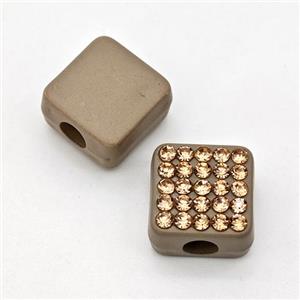 Coffee Resin Square Micro Pave Rhinestone Large Hole, approx 12mm, 3mm hole