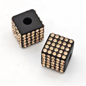 Black Resin Cube Beads Micro Pave Rhinestone Large Hole, approx 13mm, 3mm hole