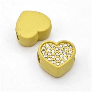 Gold Resin Heart Beads Micro Pave Rhinestone Large Hole, approx 15mm, 3mm hole