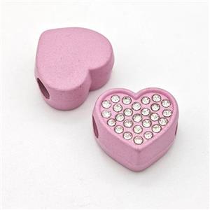 Pink Resin Heart Beads Micro Pave Rhinestone Large Hole, approx 15mm, 3mm hole