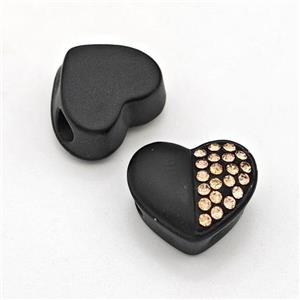 Black Resin Heart Beads Micro Pave Rhinestone Large Hole, approx 16.5mm, 3mm hole