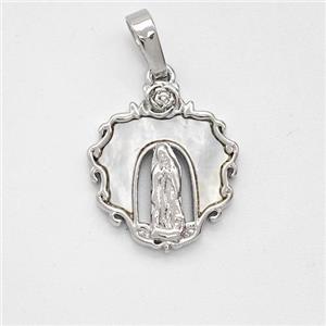 Jesus Charms Copper Pendant Pave Shell Platinum Plated, approx 15mm