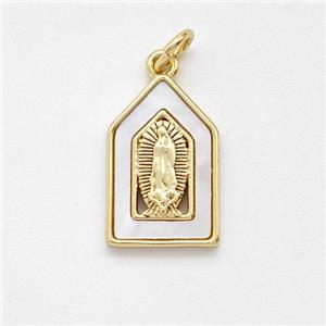 Virgin Mary Charms Copper Pendant Pave Shell Gold Plated, approx 10-16mm