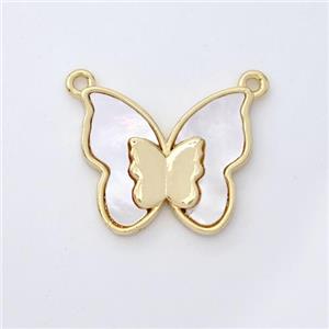 Copper Butterfly Pendant Pave Shell 2loops Gold Plated, approx 14-16mm