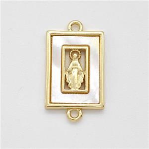 Virgin Mary Charms Copper Rectangle Connector Pave Shell Gold Plated, approx 11-15mm