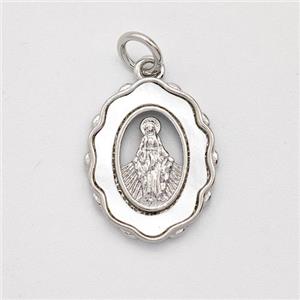 Virgin Mary Charms Copper Pendant Pave Shell Platinum Plated, approx 13-15mm