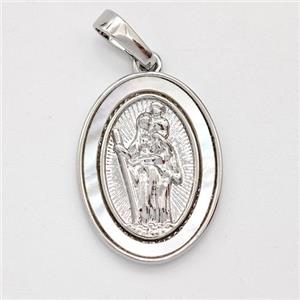 Saint Jude Charms Copper Pendant Pave Shell Platinum Plated, approx 14-19mm