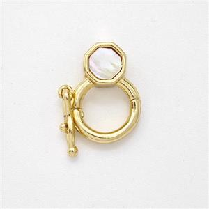 Copper Clasp Pave Shell 18K Gold Plated, approx 6mm, 9mm