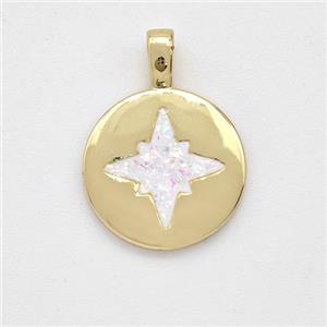 Copper Northstar Pendant Pave White Fire Opal 18K Gold Plated, approx 14mm