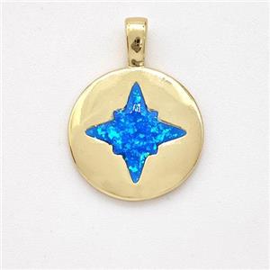 Copper Northstar Pendant Pave Blue Fire Opal 18K Gold Plated, approx 14mm