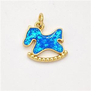 Copper Pony Pendant Pave Blue Fire Opal 18K Gold Plated, approx 11-14mm