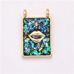 Copper Lips Charms Pendant Pave Fire Opal Rectangle 2loops 18K Gold Plated, approx 11-15mm