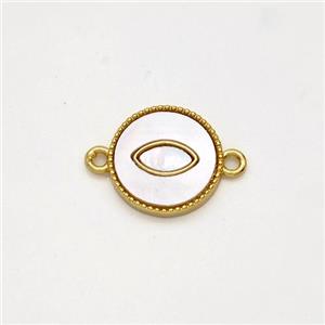 Copper Circle Eye Connector Pave Shell 18K Gold Plated, approx 12mm