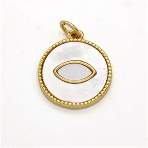 Copper Circle Eye Pendant Pave Shell 18K Gold Plated, approx 15.5mm