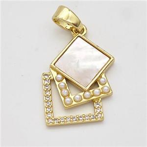 Copper Square Pendant Pave Shell 18K Gold Plated, approx 15-20mm