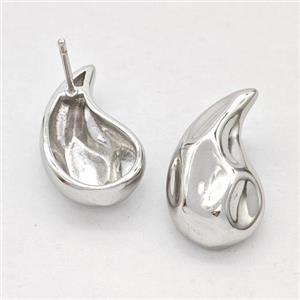 Copper Teardrop Stud Earring Platinum Plated, approx 11-20mm