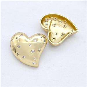 Copper Heart Stud Earring Micro Pave Zirconia Gold Plated, approx 20mm