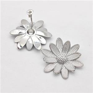 Copper Sunflower Stud Earrings Platinum Plated, approx 28mm