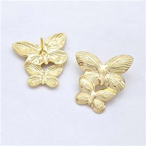 Copper Butterfly Stud Earrings Gold Plated, approx 16-25mm