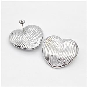 Copper Heart Stud Earrings Platinum Plated, approx 35mm