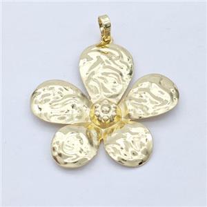 Copper Flower Pendant Hammered Gold Plated, approx 35-38mm