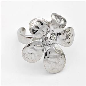 Copper Flower Rings Hammered Platinum Plated, approx 25-30mm, 18mm dia