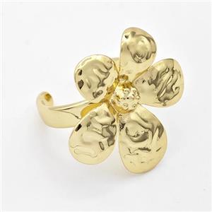 Copper Flower Rings Hammered Gold Plated, approx 25-30mm, 18mm dia