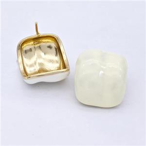 Copper Stud Earrings MilkWhite Enamel Gold Plated, approx 18-20mm