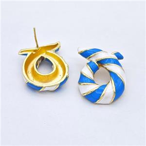 Copper Stud Earrings Awareness Ribbons White Blue Enamel Gold Plated, approx 20-23mm