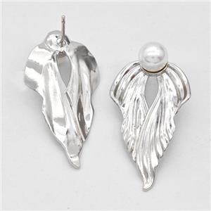 Copper Angel Wings Stud Earrings Pave Pearlized Plastic Platinum Plated, approx 7mm, 18-30mm