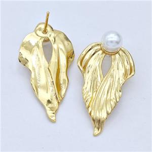 Copper Angel Wings Stud Earrings Pave Pearlized Plastic Gold Plated, approx 7mm, 18-30mm