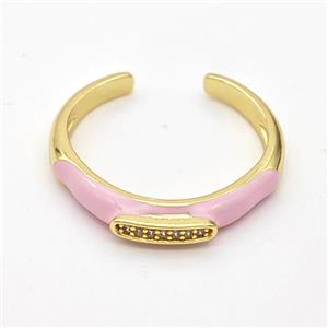 Copper Rings Pave Zirconia Pink Enamel Gold Plated, approx 4mm, 18mm dia