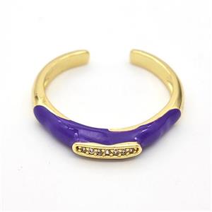 Copper Rings Pave Zirconia Purple Enamel Gold Plated, approx 4mm, 18mm dia