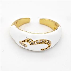 Copper Rings Pave Zirconia White Enamel Gold Plated, approx 9mm, 18mm dia