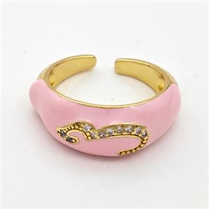 Copper Rings Pave Zirconia Pink Enamel Gold Plated, approx 9mm, 18mm dia