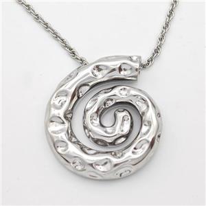 Copper Nautilus Necklace Spiral Shell Hammered Platinum Plated, approx 28-32mm, 2mm, 43-48cm length