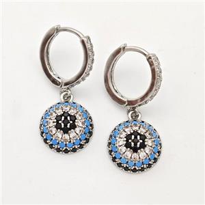 Copper Hoop Earrings Micro Pave Zirconia Flower Platinum Plated, approx 12mm, 14mm dia