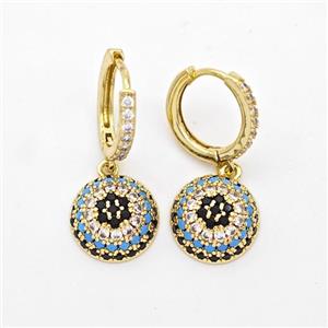 Copper Hoop Earrings Micro Pave Zirconia Flower Gold Plated, approx 12mm, 14mm dia