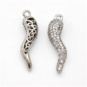 Copper Chili Pendant Micro Pave Zirconia Capsicum Platinum Plated, approx 5-20mm